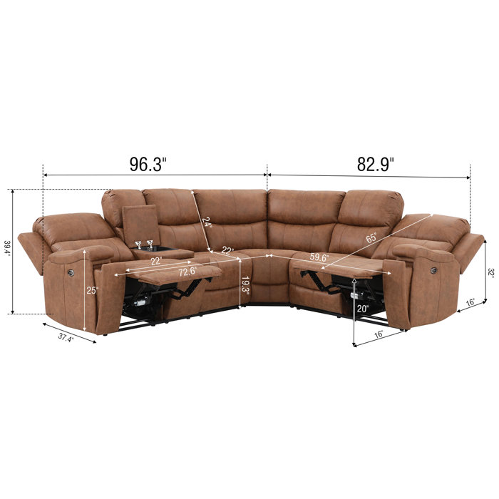 Latitude Run® Wayland 96" Wide 3 Piece Leather Power Reclining